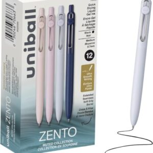 uniball Zento Liquid Gel Ink Retractable Pens, Medium Point (0.7mm), Muted Barrels, Black Ink, Dozen (Pack of 144)