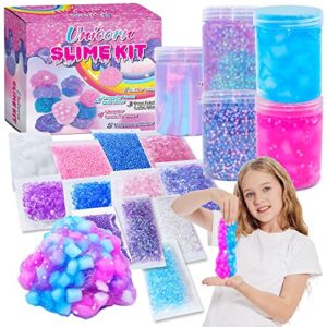 Unicorn Slime Kit for Girls 4-12,Supplies Makes Butter Slime,Candy Confetti,Glimmer Crunchy,Foam Crunchy,Jelly Cubes Slime Party Favors for Kids