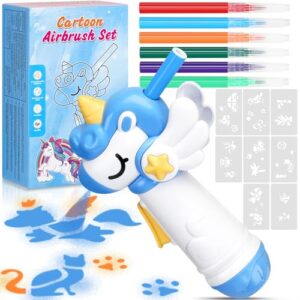 Unicorn Toys Air Brush Marker Sprayer Set, Art Supplies Kit, Art and Crafts for Kids Ages 8-12, 4 5 6 7 8 9 10 11 12 Year Old Girl Birthday Gifts, Includes 5 Washable Markers 8 Stencils