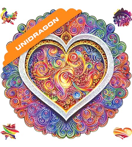 UNIDRAGON Mandala Conscious Love Wooden Jigsaw Puzzle for Adults - 200 Unique Shaped Pieces - Medium 9.8 x 9.8 in (25 x 25 cm)