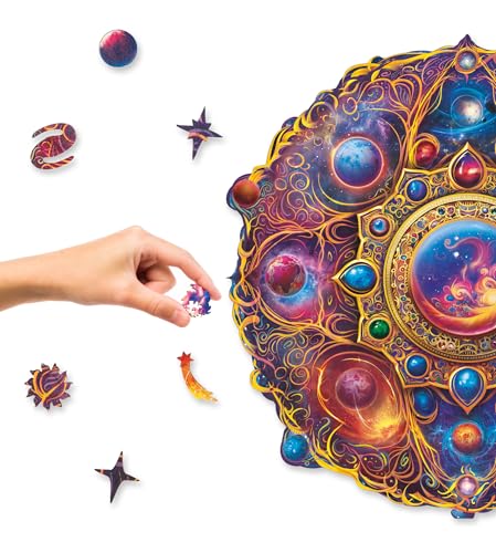 UNIDRAGON Mandala Space Dreams Wooden Jigsaw Puzzle for Adults - 200 Unique Shaped Pieces - Medium 9.8 x 9.8 in (25 x 25 cm)