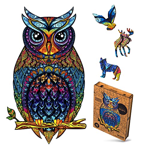 Unidragon Wooden Puzzle Jigsaw, Best Gift for Adults, Unique Shape Jigsaw Pieces Charming Owl, 9.9 х 17.1 inches, 330 Pieces, King Size