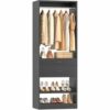 Unikito 25" W x 80" H Closet Organizer Storage with Hanging Rod and 2 Wooden Drawer, Adjustable Angled Shoes Rack, Sturdy Garment Racks, Walk-in Closet Tower for Bedroom, Mudroom, and Entryway, Black