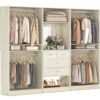 Unikito 98” Closet System with Mirror & 4 Drawers, 8.2FT Heavy Duty Wood Closet Organizer with 4 Hanging Rods, Large Walk-in Wardrobe Garment Rack with Adjustable Shelves, White Oak