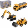 Unimoly Alloy Mini Construction Vehicles, 3Pcs Die-cast Metal Toy Set with Pull Back Action - Excavator, Dump Truck, Bulldozer for Toddlers & Kids 3 4 5 6 7 Years Old Boys Toys