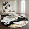 Unique Abstract Marble Texture Area Rug 6ft Round Rugs for Livingroom Bedroom Modern Black and White Gold Art Aesthetic Deco Circle Carpet Soft Non Slip Thin Washable Rug Nursery Dorm Floor Mat