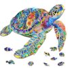 Unique Wooden Jigsaw Puzzles, 200 Pieces Sea Turtle Wood Puzzles for Kids Teens Adults, 11.5" x 11.3" Shaped Pieces, Fun Challenging Family Games for Kids and Teens, Gift Box Included