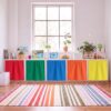 Unittype 6 Pcs Classroom Cabinet Curtains for Shelves 24 x 24 Inches Rainbow Back to School Self Adhesive Curtain for Bookshelf Classroom Decorations Kindergarten Daycare(Classic,Multicolor)