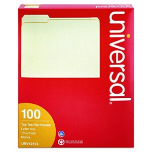 Universal 12113 File Folders, 1/3 Cut Assorted, One-Ply Top Tab, Letter, Manila (Box of 100)