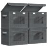 Univivi Fabric Foldable Storage Boxes with Lids [4-Pack] Large Stackable Storage Bins, Closet Organizers and Storage Cube Storage Organizer for Home, Office, Bedroom (Black, 17“ x 12” x 12")