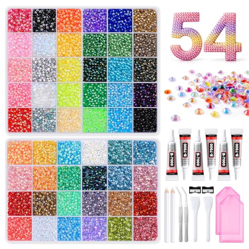 Upgraded Bedazzling Kit, Jelly Resin Flatback Rhinestones with B7000 Glue, Pen, Tweezers, Trays & Storage Box for Adult Nail Art, DIY Crafts, Tumblers, Shoes & Clothes (54 Jelly Colors, SS12 (3mm))