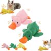 Upgraded Calming Duck Toy Emotional Support Plush, Real Quack, Bite-Resistant, Teeth-Cleaning Nubs for Sm/Med Dogs-Green Pink