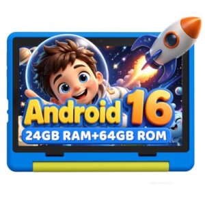 Urao Kids Tablet, Android 16 Tablet for Kids 10 inch with Case, 24GB RAM 64GB ROM 1TB TF Card Expandable for Toddler Children, Parental Control, Dual Camera, WiFi,Gift