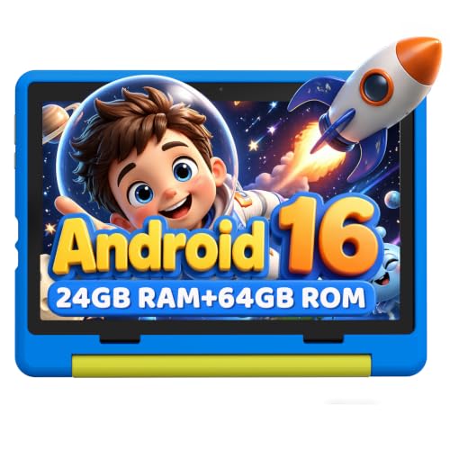 Urao Kids Tablet, Android 16 Tablet for Kids 10 inch with Case, 24GB RAM 64GB ROM 1TB TF Card Expandable for Toddler Children, Parental Control, Dual Camera, WiFi,Gift