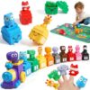 URMYWO Learning Toys for 1 2 3 Years Old Boy Girl, Toddler Montessori Toys, Train Set with 10 Finger Puppets & Play Mat, Counting Matching & Sorting, Toddler Birthday Gift