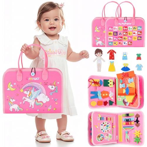 URMYWO Toddler Busy Board - Busy Book Montessori Toys Ages 3 and up - Preschool Learning Activities with Alphabet Number Animal, Educational Travel Toys Birthday Gifts for Kids