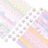 URROMA 1200Pcs Colorful Origami Star Paper Strips 24 Patterns Double-sided Spring Pattern Lucky Star Paper Strips for DIY Handcrafts School Teaching