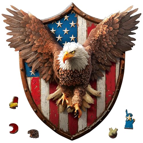USA 250th Anniversary Wooden Puzzle for Adults, 200pcs American Eagle Puzzle Wooden Jigsaw Puzzle for Adults, Irregular Unique Shaped Wood Puzzle, Challenging Puzzle Gifts for Men & Veterans