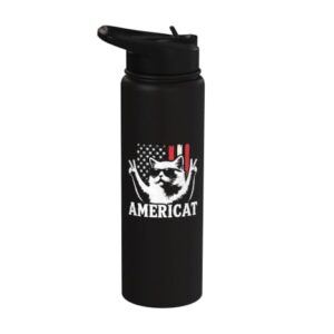 USA American Flag Cat July 4th Men Women Kid Funny Patriotic Stainless Steel Insulated Water Bottle