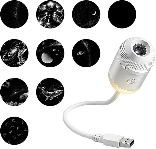 USB Galaxy Star Projector Night Light, Flexible Hose Space Projection Lamp with Multiple Interchangeable Space Slides, Nebula Planet Pattern Projector for Bedroom Ceiling Decor