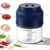 USB Rechargeable Garlic Chopper - Cordless Mini Electric Crusher with Stainless Steel Blades for Garlic, Onion, Ginger, Chili (Black)