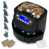 USD Coin Counter Machine with LCD Display,Coin Sorter and Wrapper Machine,Sorts 1￠5￠10￠25￠$1 up to 300 Coins/min,2000-coin Capacity,Business Grade,5 Bins&5 Tubes,Automatic Wrapper (Black)