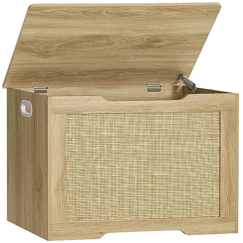 usikey 29.5” Storage Chest, Storage Bench with Storage, Toy Box with 2 Safety Hinges, Toy Chest for Bedroom, Shoe Bench, Supports 220 lb, for Living Room, Entryway, Natural