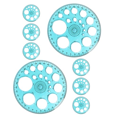 UTHCLO 8pcs Blue Plastic Circle Template for Drawing with Precise Angle Measurement and Multi-Function Features, 4.5' Round Stencil Geometric Ruler for Geometry Studies and Classroom