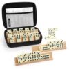 uvcany Dominoes Set Adults with 4 Wooden Racks/Trays Double Six Dominoes Travel Set with Portable Case Double 6 Dominoes Set with 4 Tiles Holders 28 Tiles Dominos Set Family Classic Board Games White