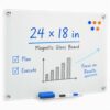 Uwaritex Glass Whiteboard, Magnets Glass Dry Erase Board for Wall, 24 x 18 Inches Frameless Tempered Glass Writing Board for Office Conference Room, School Classroom & Home
