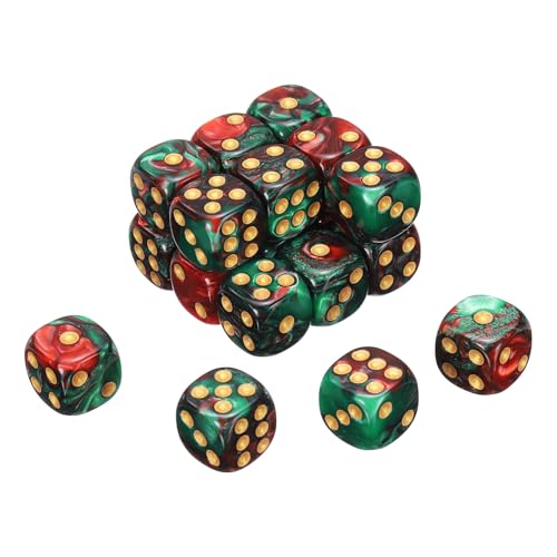 uxcell 24Pcs 6 Sided Colored Standard Dice, 16mm Acrylic D6 Mini Polyhedral Pearl Pattern Two Tone Colors Game Dice Set for Table Games, Red/Green, Gold Point