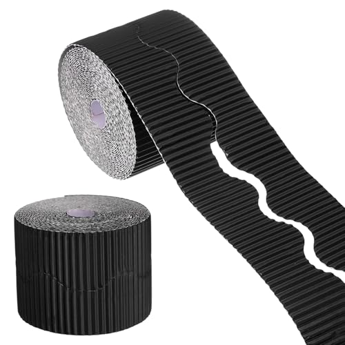 uxcell 49.2ft Bulletin Board Border, Corrugated Paper Decorative Wavy Border, Scalloped Rolled Border Trim for Crafts Classroom Offices DIY Project Party Birthday Decoration, Black