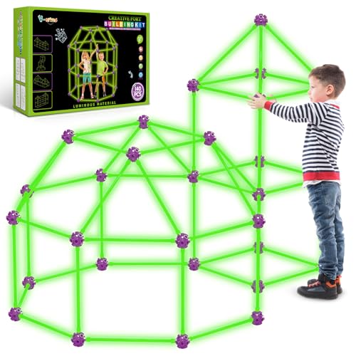 V-Opitos 140 Pack Glow in The Dart Fort Building Kits for Kids Age 4, 5, 6, 7, 8+ Years Old, STEM Building Toys for DIY Castles, Tunnels, Ideal Christmas, Birthday Gifts for Boys & Girls