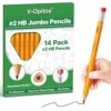 V-Opitos 14 Pack Jumbo #2 HB Pencils for Kids, Triangle Shape Pre-sharpened Wood-Cased Pencil with Top Eraser, Toddler First Pencils, Ideal Home, Kindergartens, School Classroom Supplies
