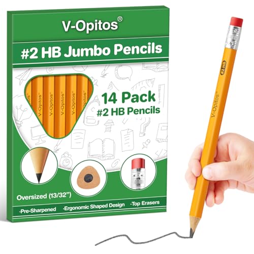 V-Opitos 14 Pack Jumbo #2 HB Pencils for Kids, Triangle Shape Pre-sharpened Wood-Cased Pencil with Top Eraser, Toddler First Pencils, Ideal Home, Kindergartens, School Classroom Supplies