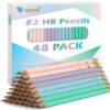 V-Opitos Wood-Cased #2 HB Pencils, 48 Pack Pre-Sharpened Pencils with Top Erasers, Bulk Pastel Color Pencils for School Teacher Supplies, Writing, Drawing and Sketching