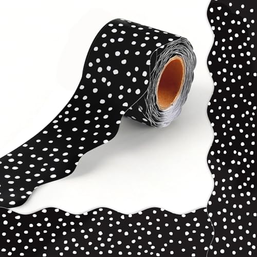 VABAMNA 50ft Black White Bulletin Board Borders, Wavy Dotted Bulletin Border Trim for Classroom Decor, School Home Office Party Decorations Preschool Kindergarden Wall & Door Decoration
