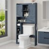 Vabches Farmhouse Over The Toilet Storage Cabinet with 2 Barn Doors & Sliding Door, Over The Toilet Bathroom Organizer with Open Storage Layer and Adjustable Shelves & Hooks.Blue