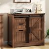 Vabches Lateral File Cabinets with Adjustable Shelf, Farmhouse Filing Cabinet with Lock for Home Office, Filing Organization Storage Cabinets with Sliding Barn Door for Hanging Files Letter/A4,Walnut