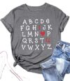 Valentine's Day Shirt Women Alphabet ABC I Love You Printed T-Shirts Teacher Valentine Shirt Tees Tops (Grey, Large)
