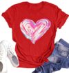 Valentines Shirt for Womens Cute Love Heart T-Shirts Casual Short Sleeve XOXO Graphic Tees Tops