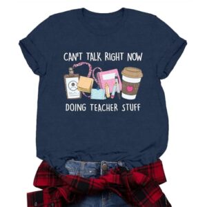 Valiri Womens Teacher Shirts Teaching T-Shirt Doing Teacher Stuff Tee Tops Blue