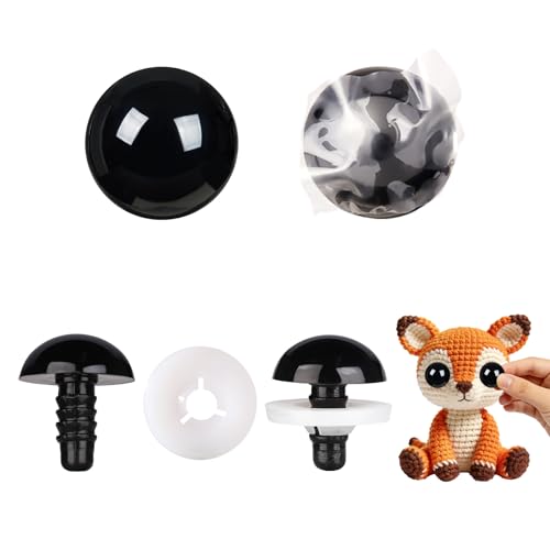 Vanblue Upgraded Safety Eyes for Crocheting 35mm 20pcs Scratch-Resistant Black Crochet Eyes with Eco-Friendly Washer Snap on Easily and Securely Strong Amigurumi Eyes Smooth Edges for Stuffed Animals