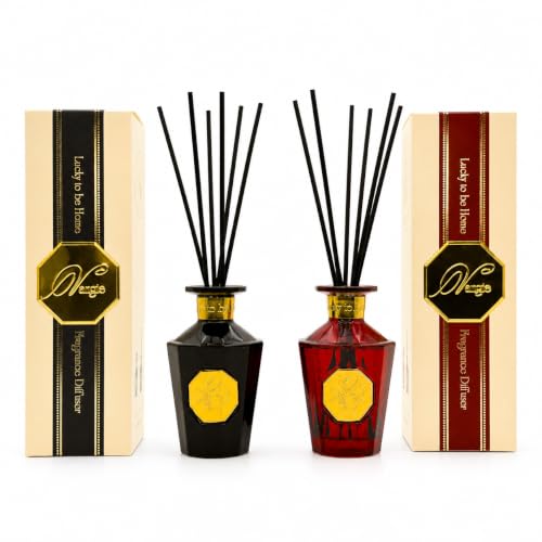 VANGIE Luxury Reed Diffuser Set, Black Forest & Red Wine, Warm Woody Home Fragrance, Elegant Glass Bottles, Flame-Free Scented Diffusers for Living Room, Bedroom & Office, Gift Set