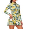 Vanideaoty Lemon Long Sleeve Tennis Dress with Shorts Mini Golf Dresses