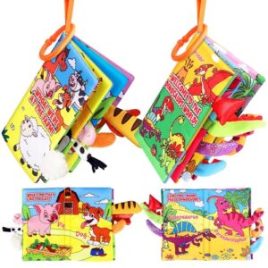 Vanmor 2 PCS Crinkle Baby Books 0-6 Months, Sensory Touch Feel Busy Soft Activity Book for Infants, Dinosaur & Farm Travel Toys, Newborn Must Haves Shower Gifts for Baby Boy Girl