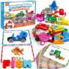 Vanmor Wooden Vehicle Alphabet Puzzle for Toddlers, Traffic ABC Letter Sight Words Matching Game with 52 Blocks and Flash Cards, Spelling Game Toys, Kindergarten Preschool Learning Activities