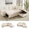 VANOMi 94" Modular Sleeper Sofa with Pull Out Bed, Ottoman, Beige Chenille
