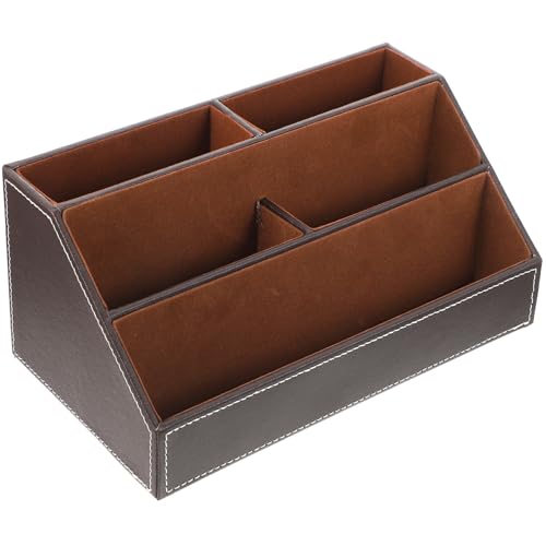 VANZACK Leather Remote Control Holder and Desktop Organizer Caddy for Sundries Storage Space-saving Multifunctional Desk Supply Holder with Smooth Surface Modern Design for Home and Office
