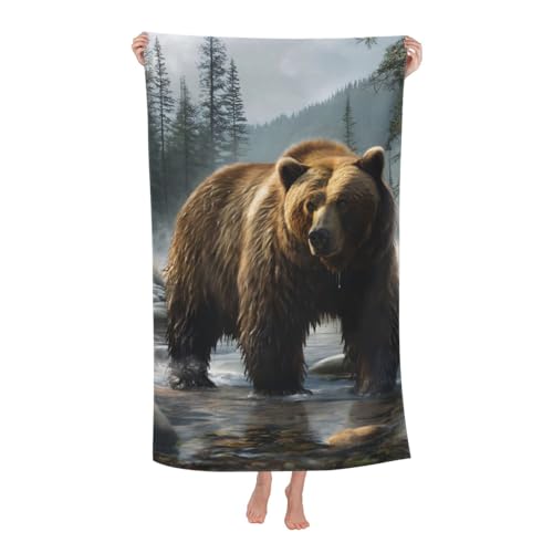VANZEV Bear Beach Towel Animal Bear Sand-Free Microfiber Bath Towel Ultra Soft Quick Dry Pool Towel Absorbent Towel Lightweight Towel Gifts for Outdoor Bathroom Swimming Decor 31inx51in